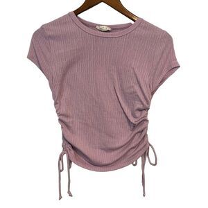 Kingston Grey Pastel Purple Cropped Fitted T-Shirt with Ruched Sides